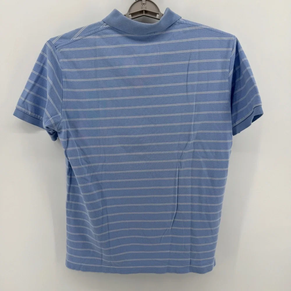 Polo Ralph Lauren Mens Large Blue White Striped Short Sleeve Pique Polo Shirt